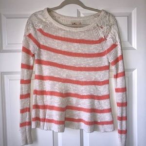 White and coral flair bottom sweater